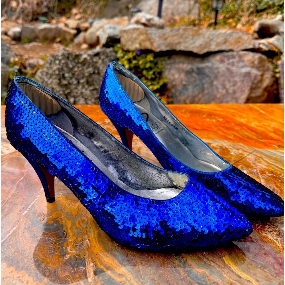 VINTAGE 90s Blue sequin prom heels
